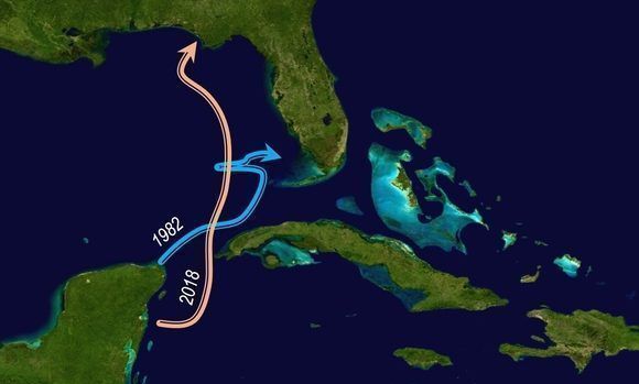 Trayectorias de dos ciclones con igual nombre (Alberto) que provocaron lluvias intensas e inundaciones en Cuba.