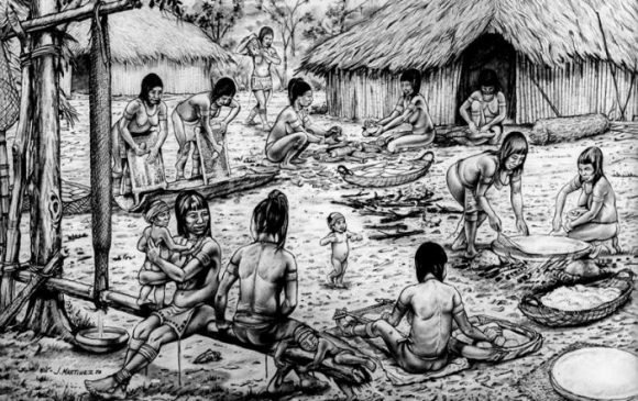 Dibujo sobre la población aborigen en la Isla