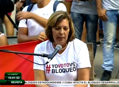 Josefina Vidal, interviendo en Jornada estudiantil Avispero contra el bloqueo