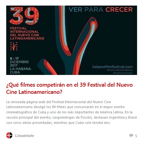 Cartel del 39 Festival del Nuevo Cine Latinoamericano