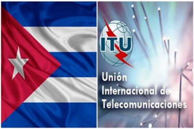 Bandera cubana y logo de la UIT