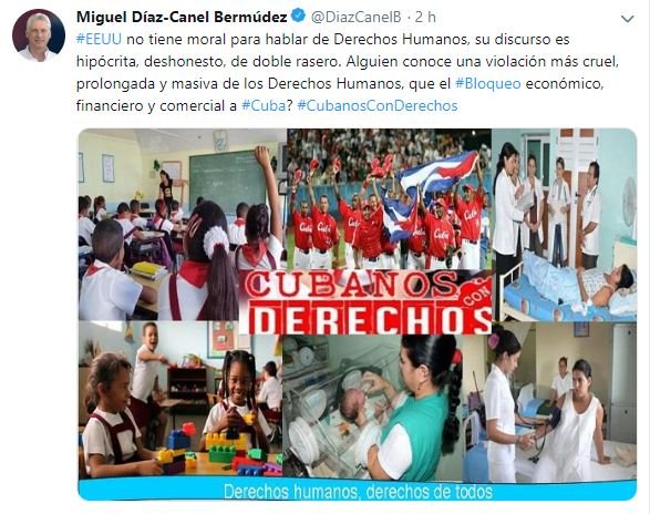 Twitter de Díaz-Canel sobre Derechos Humanos