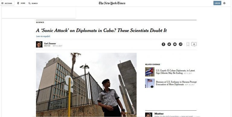 El New York Times también publicó artículos sobre el tema de los “ataques sónicos” en La Habana