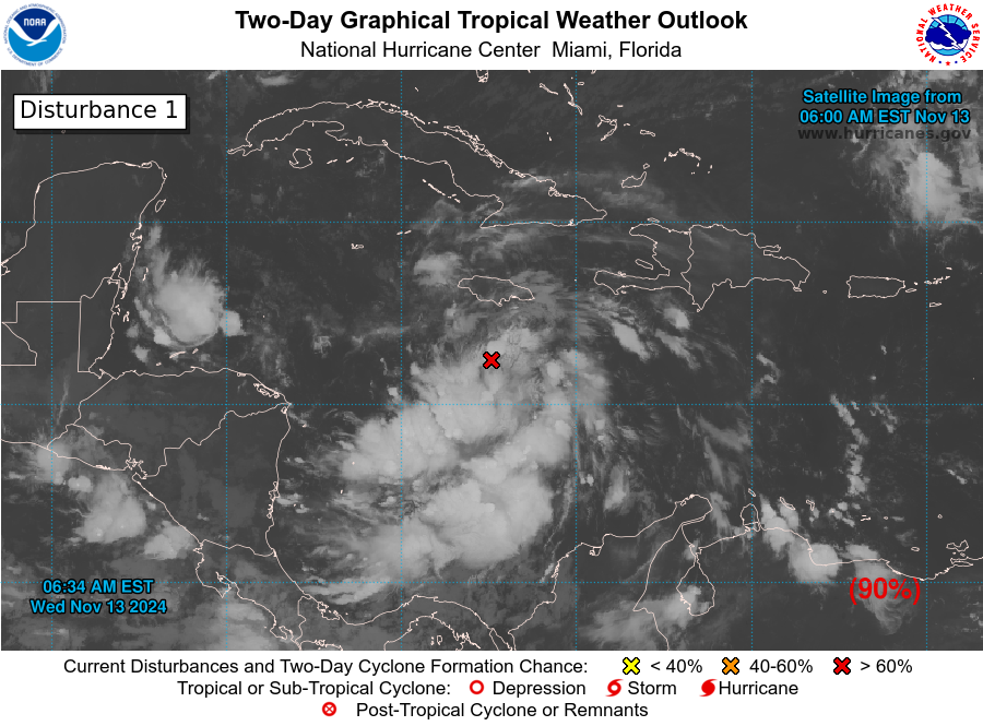 A punto de formarse depresión tropical en centro del mar Caribe