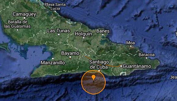 El sismo se produjo a ocho kilómetros de profundidad y con el epicentro a 18 kilómetros al sur de la localidad de El Francés, en el mar Caribe y el municipio de Guamá. Foto: SSN.