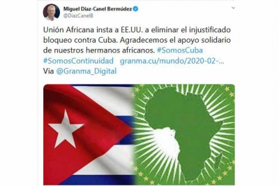 Agradece presidente de Cuba rechazo de Unión Africana a bloqueo