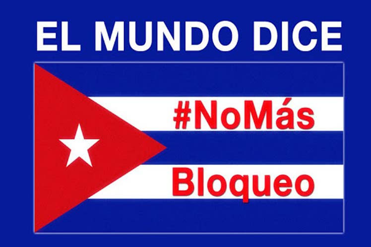 Banner alegórico al bloqueo contra Cuba