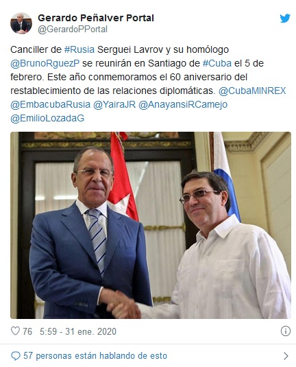 Cancilleres Serguei Lavrov y Bruno Rodríguez se reunirán en Cuba en febrero próximo