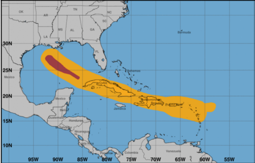 Mapas de la trayectoria de “Laura” y del área donde se sintieron los vientos de tormenta tropical. (Imágenes tomadas del Centro Nacional de Huracanes de los Estados Unidos)