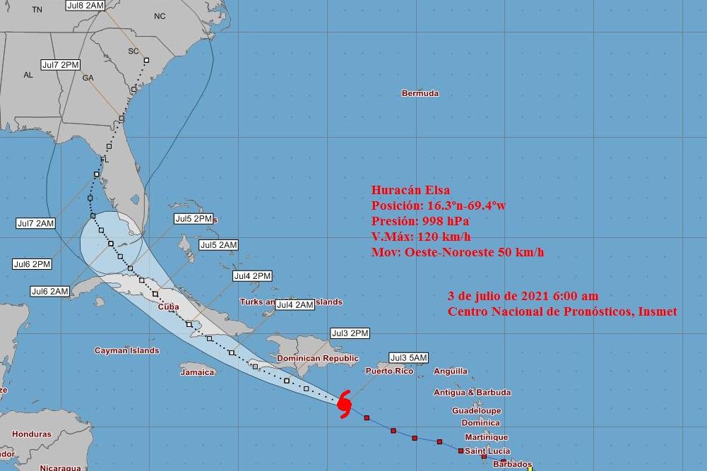 Cono de probabilidades del huracán Elsa