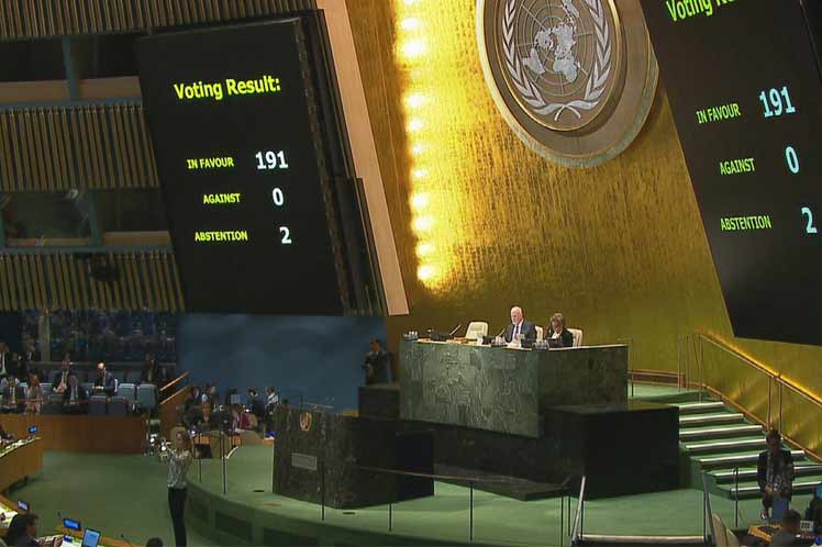 Votación contra el bloqueo en ONU año 2016