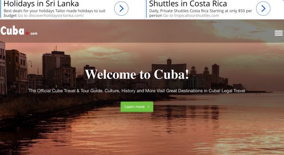 El dominio Cuba.com fue creado el 20 de febrero de 1995, está registrada en EEUU y actualmente promociona viajes a Cuba.