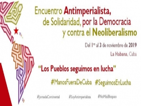 Banner del encuentro internacional antimperialista de solidaridad.