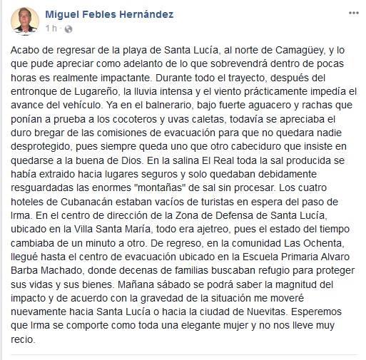 Reorte en twitter del corresponsal en Camagüey
