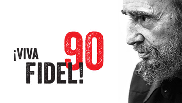 Banner alegórico al 90 aniversario del nacimiento de Fidel