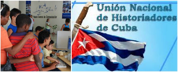 Banner alegórico a la Unión de Historiadores de Cuba (UNHIC) y la dirección nacional de los Joven Clubes de Computación y Electrónica (JCCE)