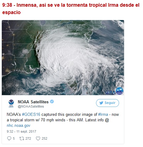 Inmensa, así se ve la tormenta tropical Irma desde el espacio Inmensa, así se ve la tormenta tropical Irma desde el espacio