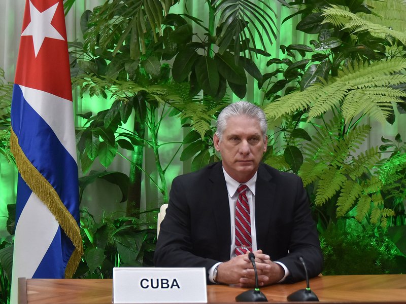 Miguel Díaz-Canel Bermúdez, Presidente de la República de Cuba, en la Cumbre Mundial Virtual de la Organización Mundial del Trabajo el 8 de julio de 2020.
