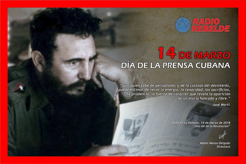 Postal con imagen de Fidel Castro sobre el Día de la Prensa Cubana