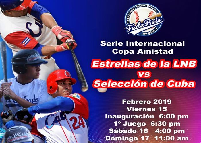 Banner de la Serie Amistosa de béisbol entre equipos de El Salvador y Cuba