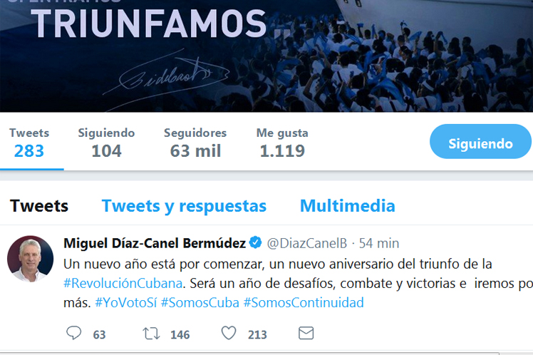 Mensaje de Miguel Díaz-Canel en la red social Twitter