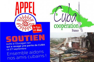 Banner alegórico a la ayuda francesa a Cuba